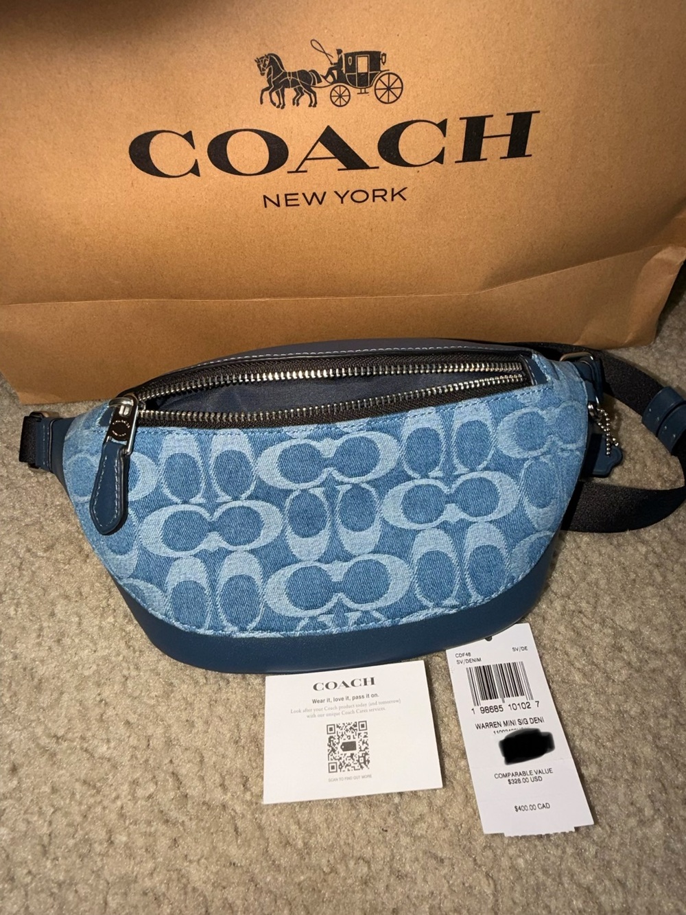 NWT Coach Blue Signature Denim Fanny Pack Belt Bag CDF48